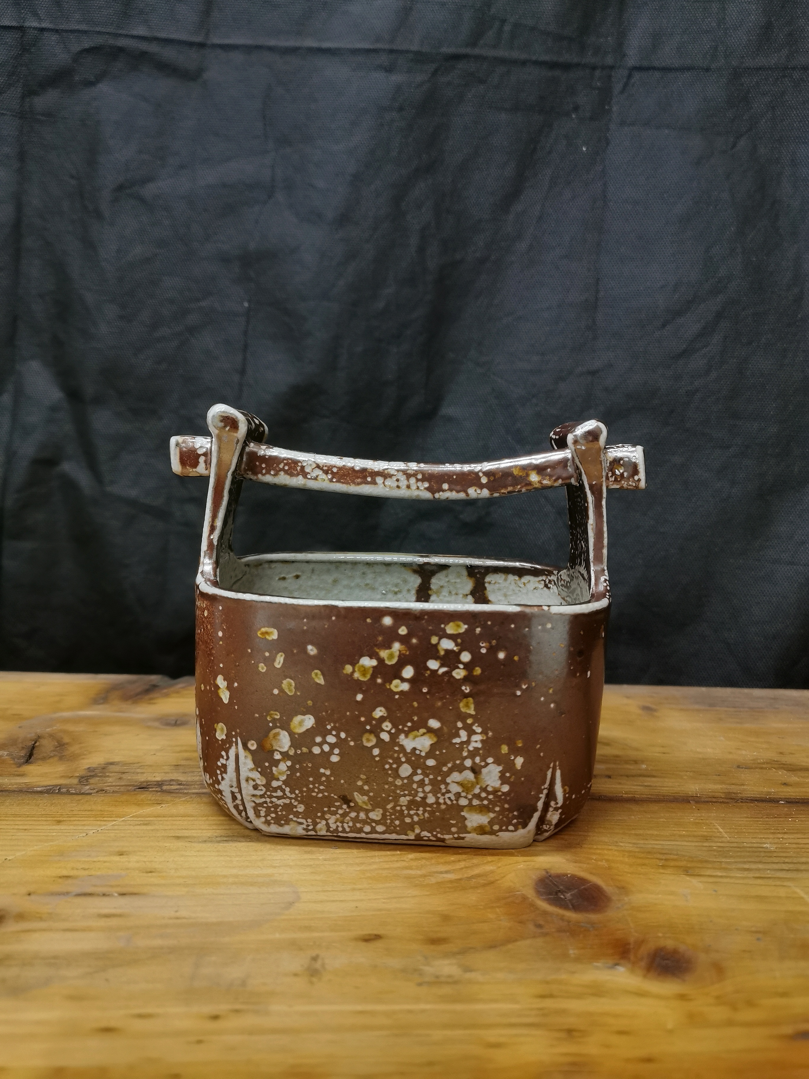 Salt-glazed brown kusamono pot